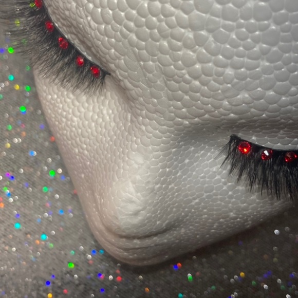 Fake Eyelashes Vampire Party Red Bling Rhinestone Vampy Goth Emo Egirl Falsies - Picture 5 of 13